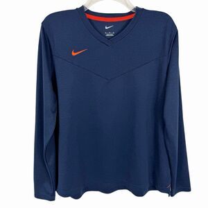 Nike Dri Fit Long Sleeve V-Neck Athletic Shirt Navy Blue Women’s XL Swoosh Logo